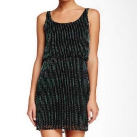 Alice + Olivia Gabby Beaded Silk Blouson Mini Tank Dress Black and Green Medium - Picture 1 of 7
